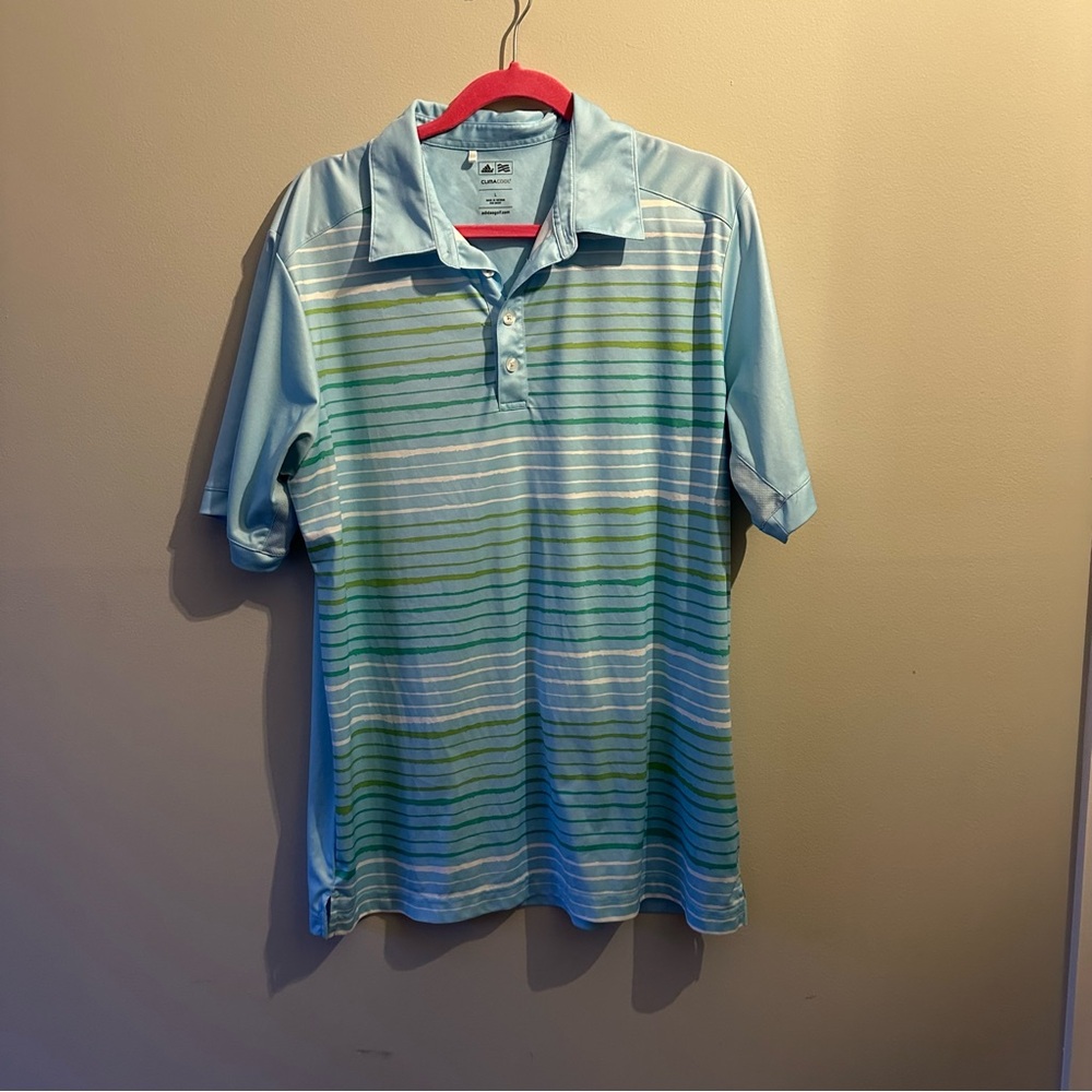 Adidas Men's Blue Striped Polo Shirt